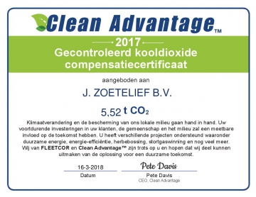 Zoetelief bedrijfskleding produceert duurzaam door compensatie van CO2 uitstoot