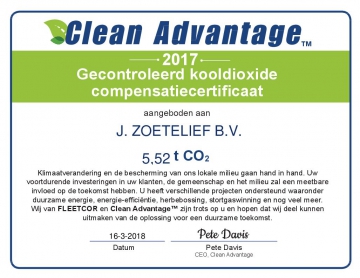 Zoetelief bedrijfskleding produceert duurzaam door compensatie van CO2 uitstoot